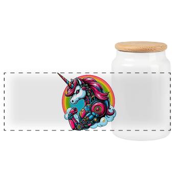 Licorne Robot Cyborg Arc-en-ciel Science-Fiction - Boîte à biscuits avec couvercle en bois - blanc - Devant