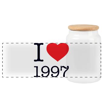 I LOVE 1997 Birthday 90s - Panoramic Cookie Jar with Wooden Lid - white - Front