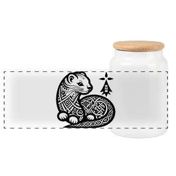 L ermine - Panoramic Cookie Jar with Wooden Lid - white - Front