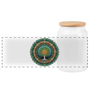 Mandala Tree of Life Colorful - Panoramic Cookie Jar with Wooden Lid - white - Front