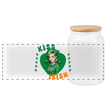 Kiss me, I'm Irish - Panoramic Cookie Jar with Wooden Lid - white - Front