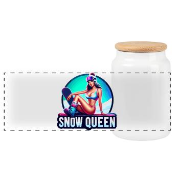 Snow Queen Winter Sports Illustration - Panoramic Cookie Jar with Wooden Lid - white - Front