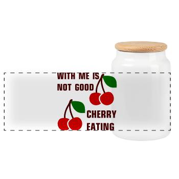 With me is not good cherry eating - Panorama Keksdose mit Holzdeckel - Weiß - Vorne