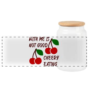 With me is not good cherry eating - Panorama Keksdose mit Holzdeckel - Weiß - Vorne