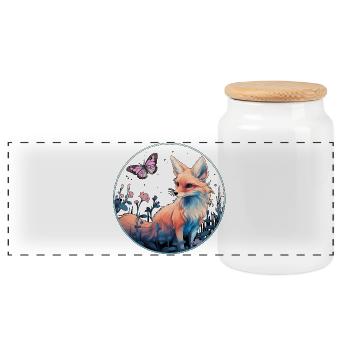 Fuchs mit Schmetterling - Panorama Keksdose mit Holzdeckel - Weiß - Vorne