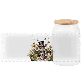 This cute Steampunk Easter Bunny is here - Panoramic Cookie Jar with Wooden Lid - white - Front