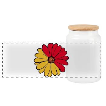 70er Jahre Blume Geschenk  - Panorama Keksdose mit Holzdeckel - Weiß - Vorne