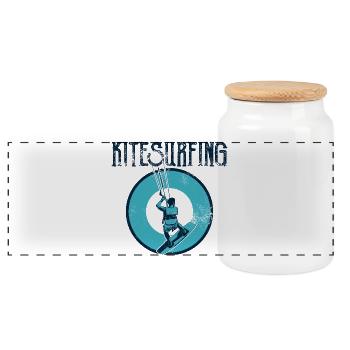 Kitesurfers - Panoramic Cookie Jar with Wooden Lid - white - Front