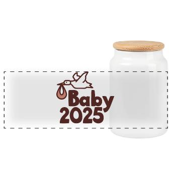 Bébé cigogne 2025 - Boîte à biscuits avec couvercle en bois - blanc - Devant