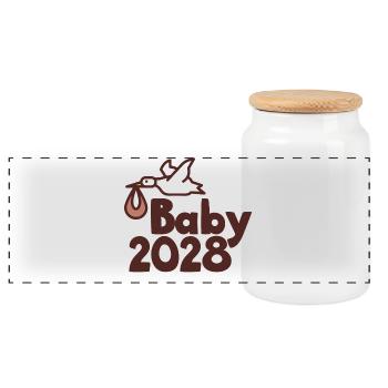Storch Baby 2028 - Panorama Keksdose mit Holzdeckel - Weiß - Vorne