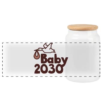 Stork Baby 2030 - Panoramic Cookie Jar with Wooden Lid - white - Front