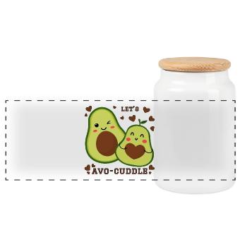 Lets Avo-Cuddle Avocado Snuggle Kawaii Cartoon - Panoramic Cookie Jar with Wooden Lid - white - Front