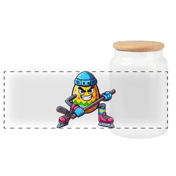 Easter Egg Hockey Design | hockey player - Panoramic Cookie Jar with Wooden Lid - white - Front