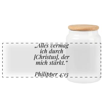 Philipper 4:13 Bibelvers: Alles vermag ich - Panorama Keksdose mit Holzdeckel - Weiß - Vorne