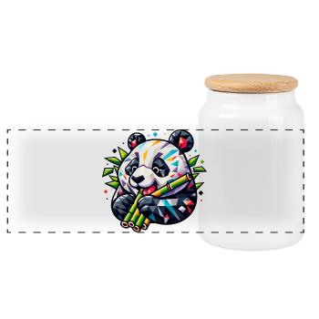 Panda - Panoramic Cookie Jar with Wooden Lid - white - Front