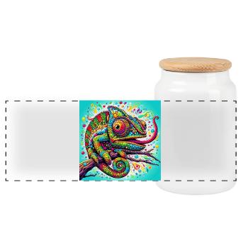 Chameleon - Panoramic Cookie Jar with Wooden Lid - white - Front