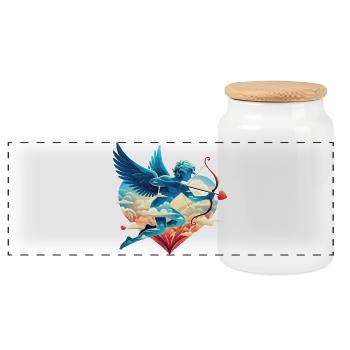 Celestial Cupid with Dreamy Wings - Panoramic Cookie Jar with Wooden Lid - white - Front