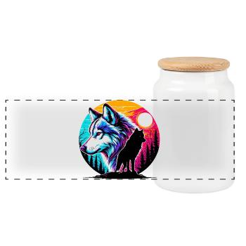 Wolf - Panoramic Cookie Jar with Wooden Lid - white - Front