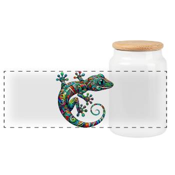 Gecko - Panorama Keksdose mit Holzdeckel - Weiß - Vorne