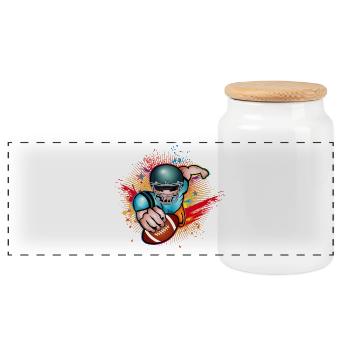 Football player with football in graffiti style - Panoramic Cookie Jar with Wooden Lid - white - Front
