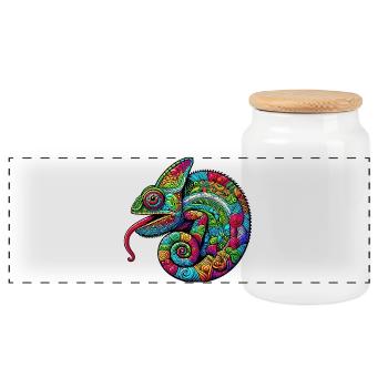 Caméléon - Boîte à biscuits avec couvercle en bois - blanc - Devant