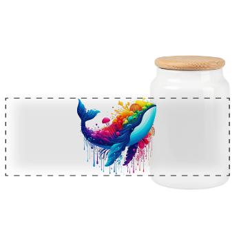 Whale - Panoramic Cookie Jar with Wooden Lid - white - Front