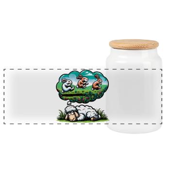 Les moutons comptent les lapins – Humour drôle sur le sommeil - Boîte à biscuits avec couvercle en bois - blanc - Devant