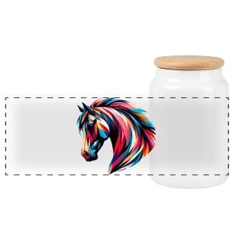 Horse - Panoramic Cookie Jar with Wooden Lid - white - Front