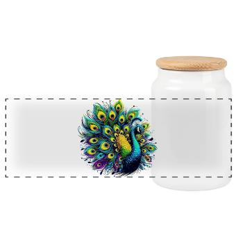 Paon - Boîte à biscuits avec couvercle en bois - blanc - Devant