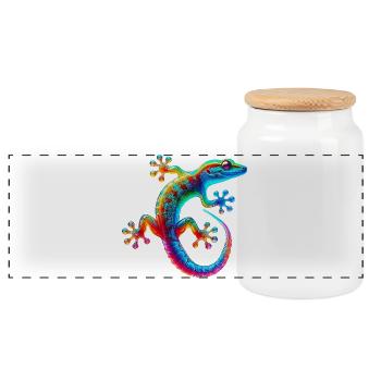 Gecko - Panorama Keksdose mit Holzdeckel - Weiß - Vorne