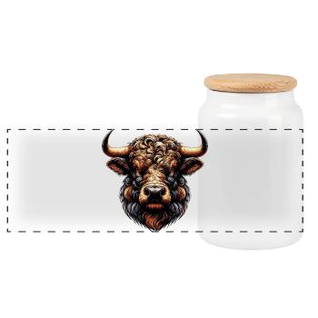 Stier - Panorama Keksdose mit Holzdeckel - Weiß - Vorne