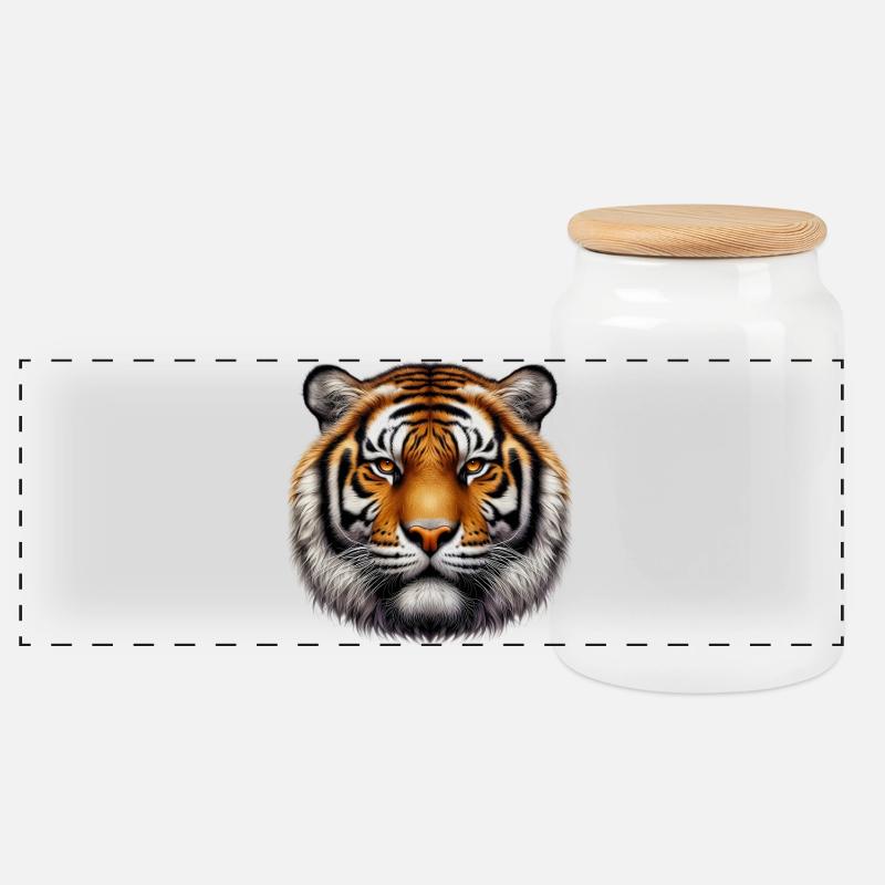 Tiger - Panorama Keksdose mit Holzdeckel - Weiß