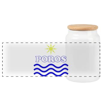 Poros Sun Waves Design - Panoramic Cookie Jar with Wooden Lid - white - Front