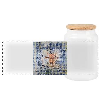 Abstract Animal Portrait with Cow - Panoramic Cookie Jar with Wooden Lid - white - Front