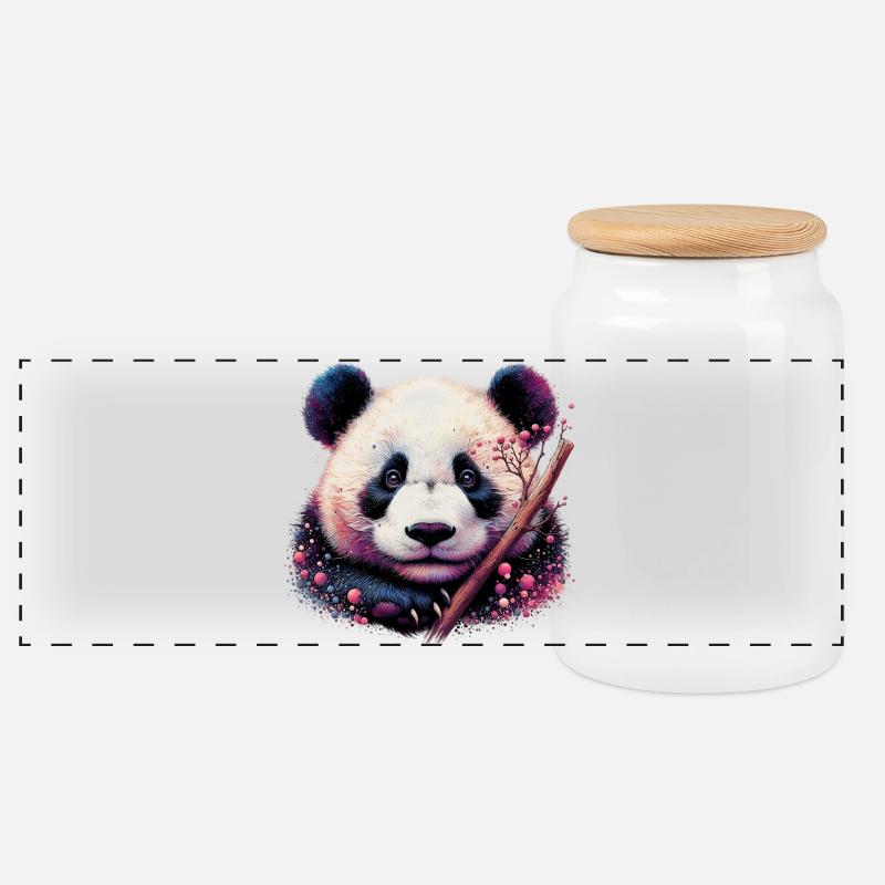Panda - Panorama Keksdose mit Holzdeckel - Weiß