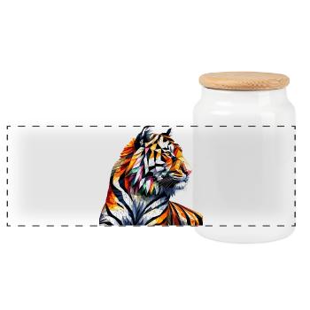 Geometrischer Tiger Kunstdruck - Panorama Keksdose mit Holzdeckel - Weiß - Vorne