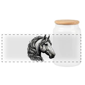 Horse - Panoramic Cookie Jar with Wooden Lid - white - Front
