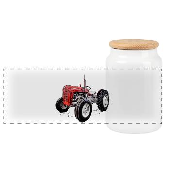 Roter M F 35 Traktor - Panorama Keksdose mit Holzdeckel - Weiß - Vorne