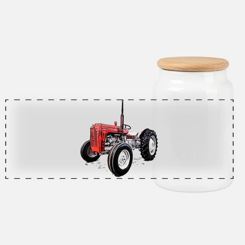 Roter M F 35 Traktor - Panorama Keksdose mit Holzdeckel - Weiß