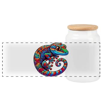 Gecko - Panorama Keksdose mit Holzdeckel - Weiß - Vorne