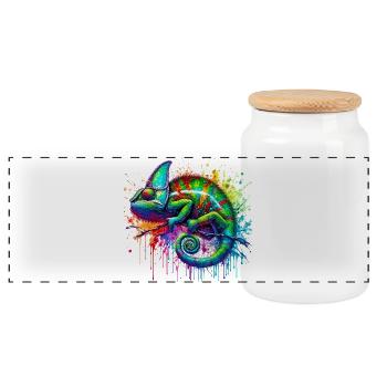 Chameleon - Panoramic Cookie Jar with Wooden Lid - white - Front