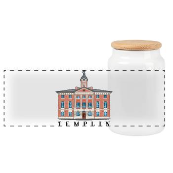 Templin, Uckermark, Brandenburg Zeichnung Rathaus - Panorama Keksdose mit Holzdeckel - Weiß - Vorne