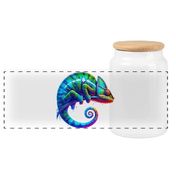 Chameleon - Panoramic Cookie Jar with Wooden Lid - white - Front