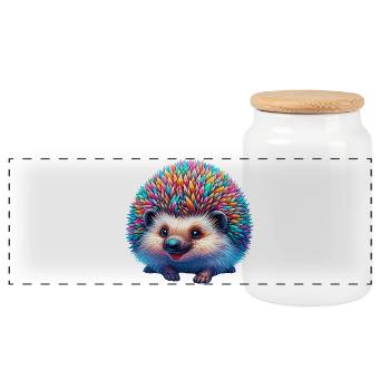 Hedgehog - Panoramic Cookie Jar with Wooden Lid - white - Front