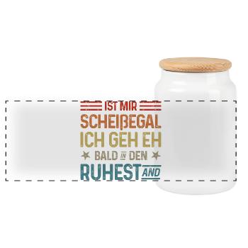Scheißegal Ich geh eh bald in den Ruhestand - Panorama Keksdose mit Holzdeckel - Weiß - Vorne