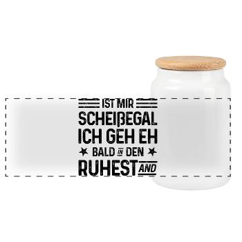 Scheißegal Ich geh eh bald in den Ruhestand - Panorama Keksdose mit Holzdeckel - Weiß - Vorne