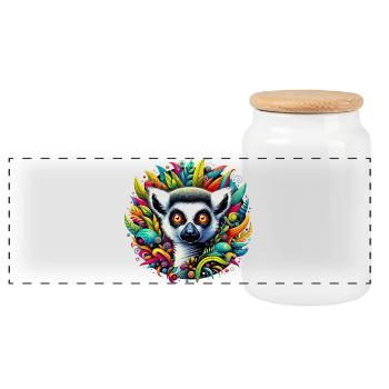 Lemur - Panoramic Cookie Jar with Wooden Lid - white - Front