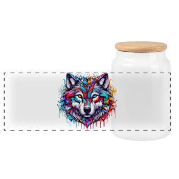 Loup - Boîte à biscuits avec couvercle en bois - blanc - Devant