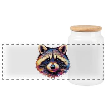 Raccoon - Panoramic Cookie Jar with Wooden Lid - white - Front