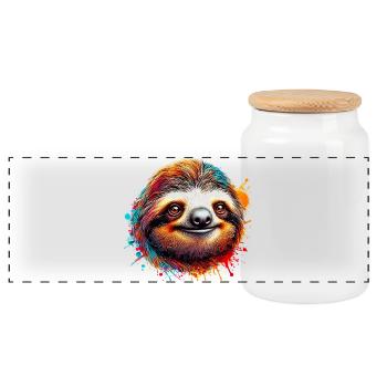 Sloth - Panoramic Cookie Jar with Wooden Lid - white - Front